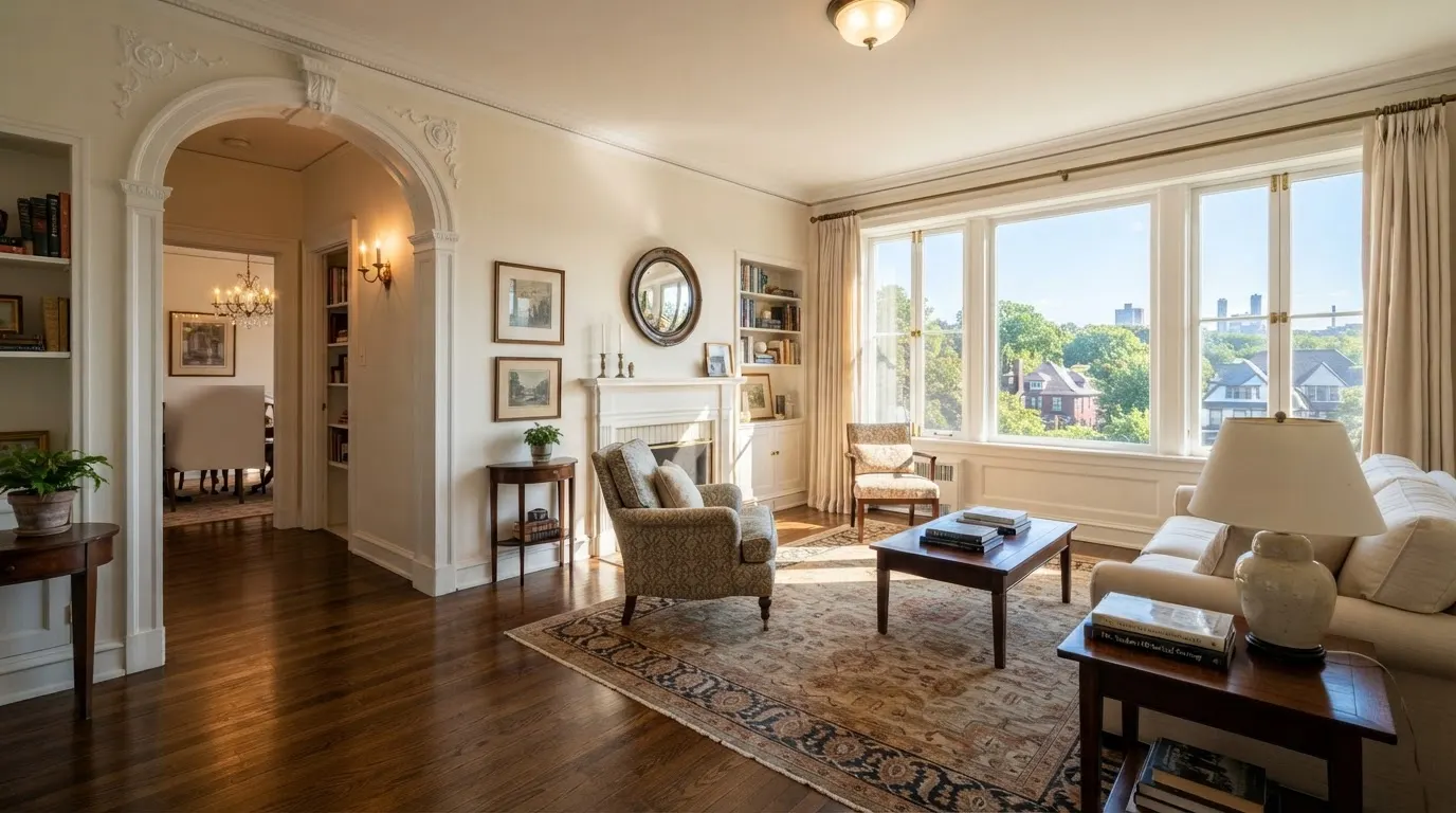 Bright, staged living room prepared for a listing